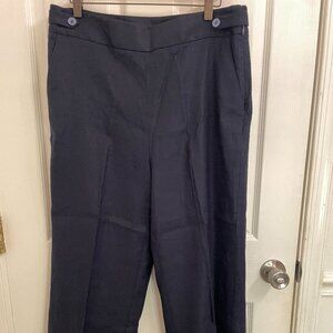 Talbots Linen Blend Wide Leg Navy Blue Cropped Pants Size 12P